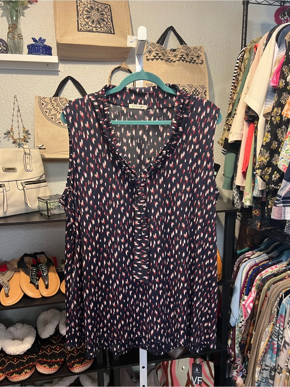 Beacon Navy Blouse with Pink & White Abstract Print